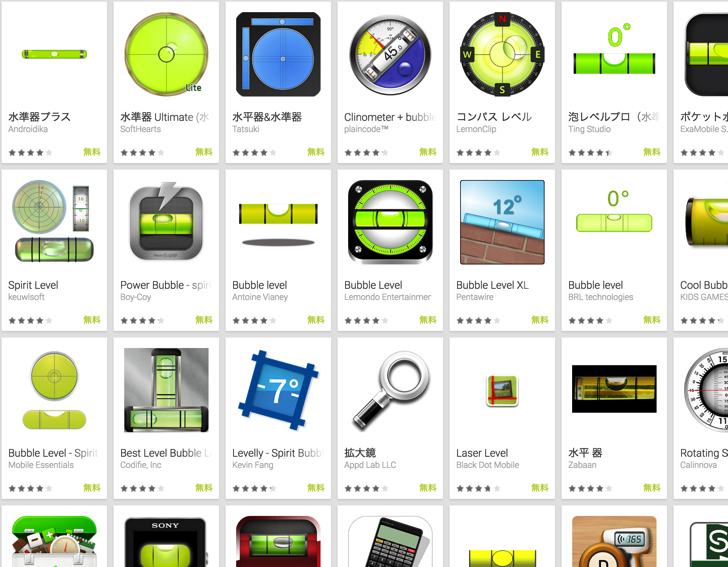 Androidでの水準器アプリ